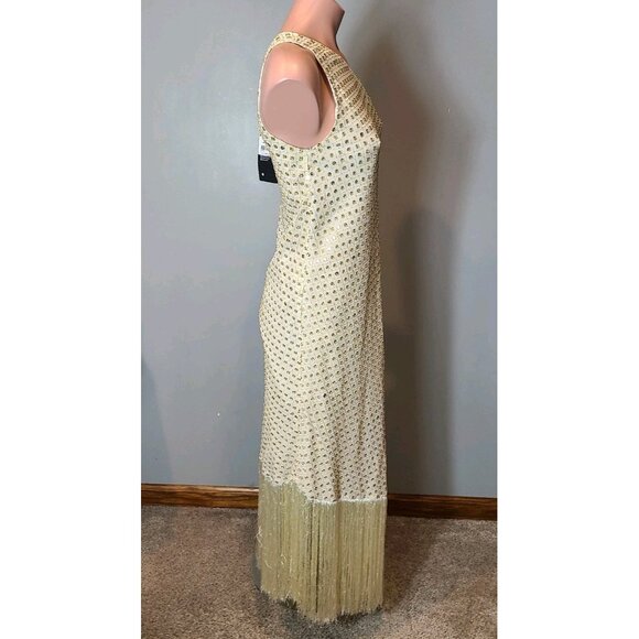 Dash and Dot Mirror Sequin Dress Fringe 1920s Gilded Gold Holiday Wedding New - Picture 5 of 11